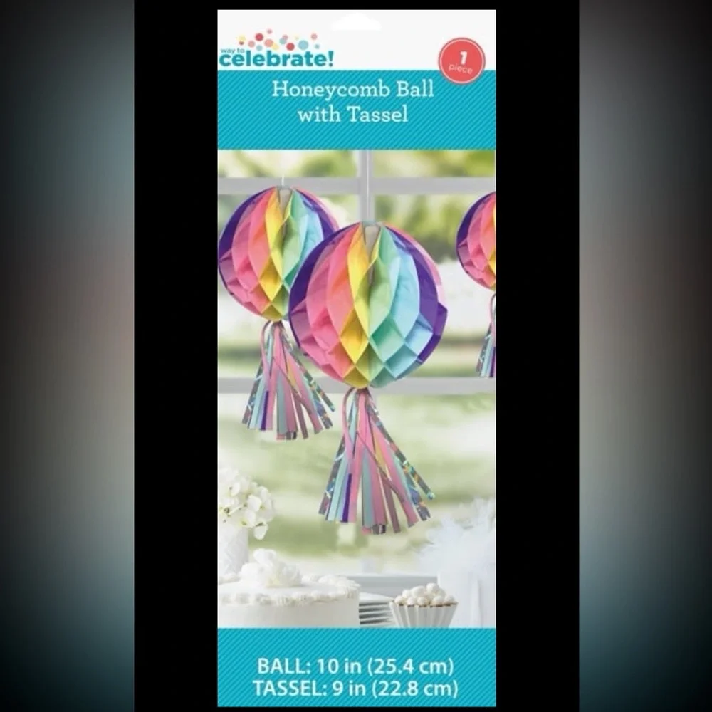Colorful Honeycomb Ball with Tassel. 1 box with 12 pieces